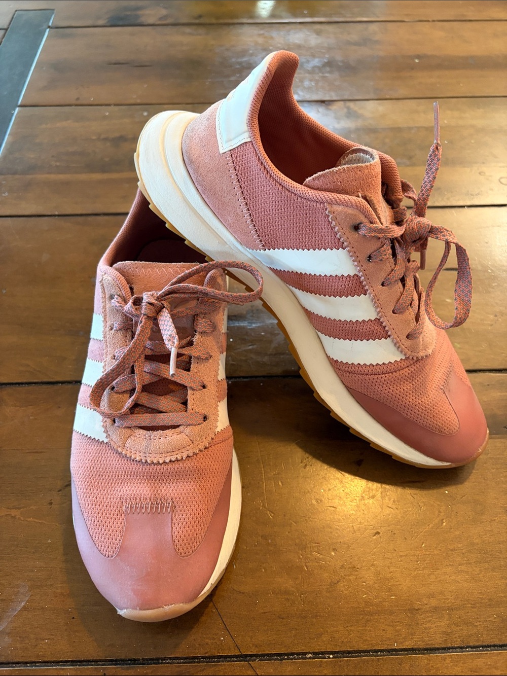 Adidas Women's Pink Athletic Sneakers with White Stripes